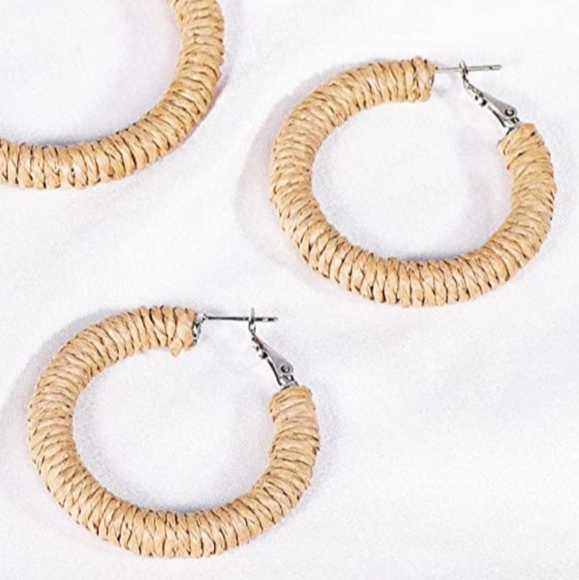 New Wicker Rattan Hoops Oversized Statement Earrings Big Botanical Bohem… - Picture 2 of 4
